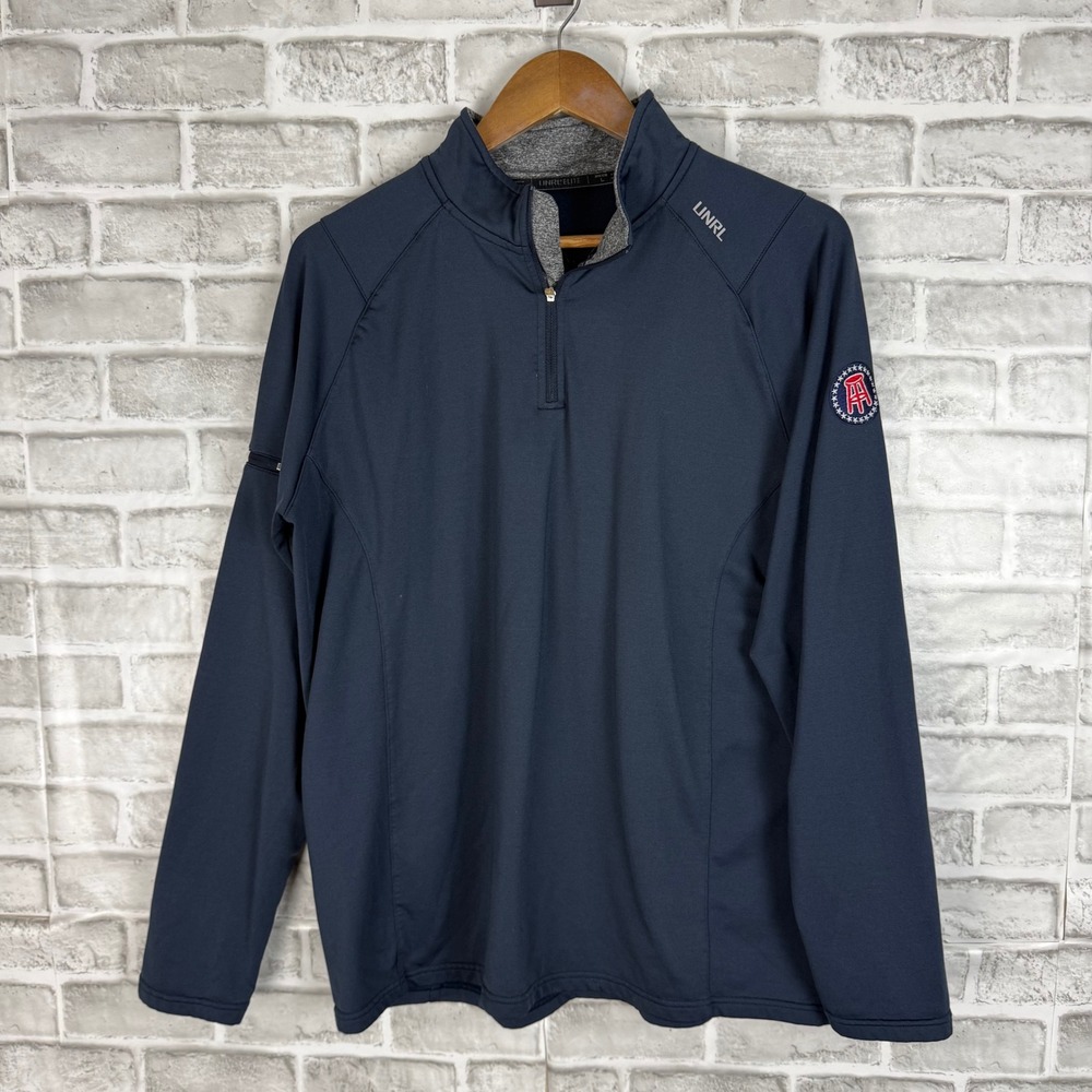 UNRL Elite Barstool Golf Quarter Zip Pullover Mens Large Navy Blue Performance